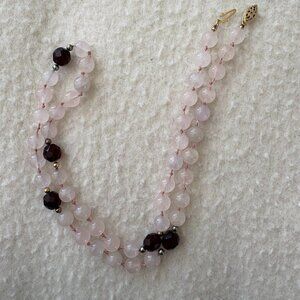 Rose Quartz and Garnet hand knotted necklace 22"